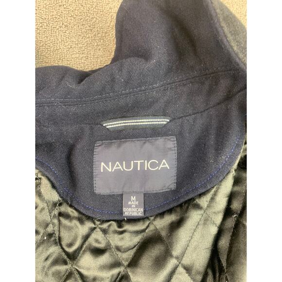 Nautica Black Wool Blend Peacoat Coat Jacket Mens Size Medium Quilted Lining - Picture 3 of 10